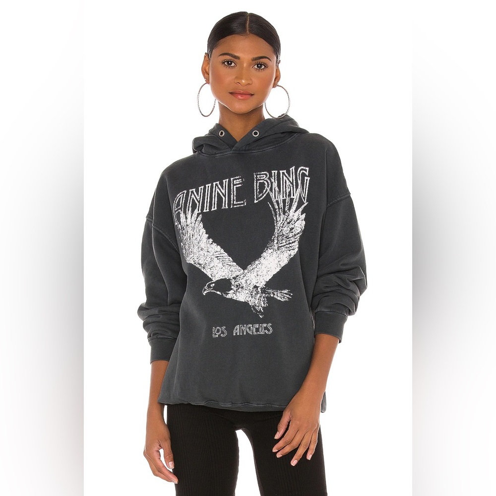 Anine Bing Charcoal Hoodie with Eagle Graphic